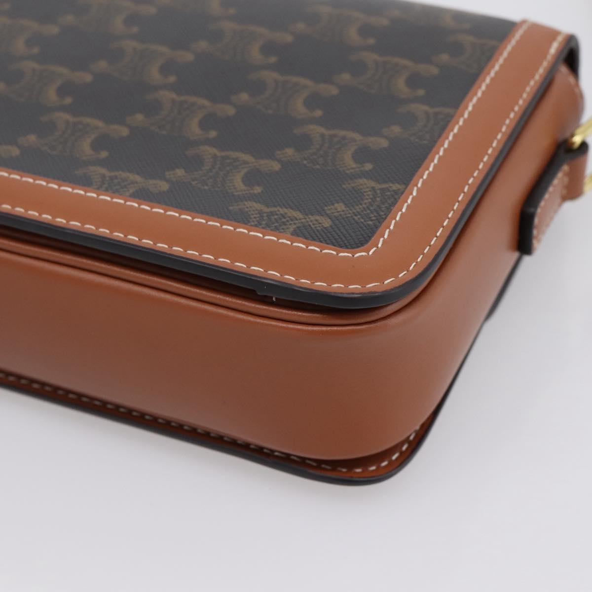 CELINE Triomphe Shoulder Bag PVC Leather Brown Gold Tone Auth 199806SM
