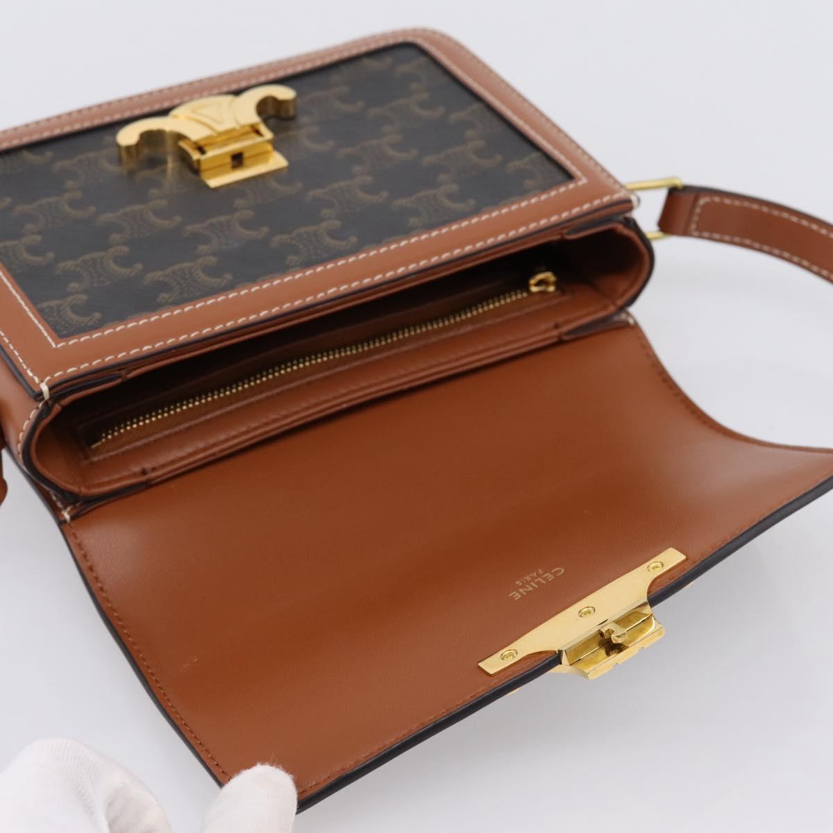 CELINE Triomphe Shoulder Bag PVC Leather Brown Gold Tone Auth 199806SM