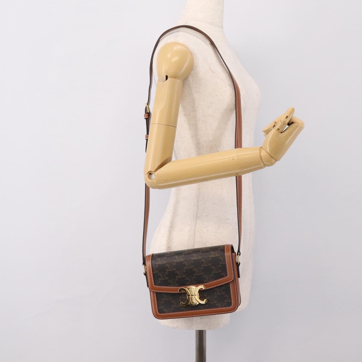 CELINE Triomphe Shoulder Bag PVC Leather Brown Gold Tone Auth 199806SM