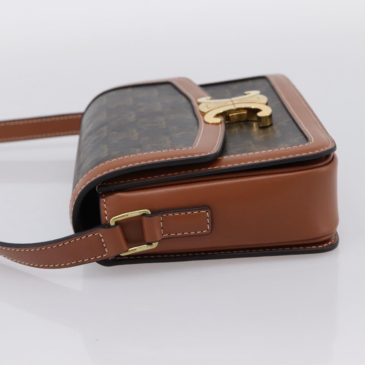 CELINE Triomphe Shoulder Bag PVC Leather Brown Gold Tone Auth 199806SM