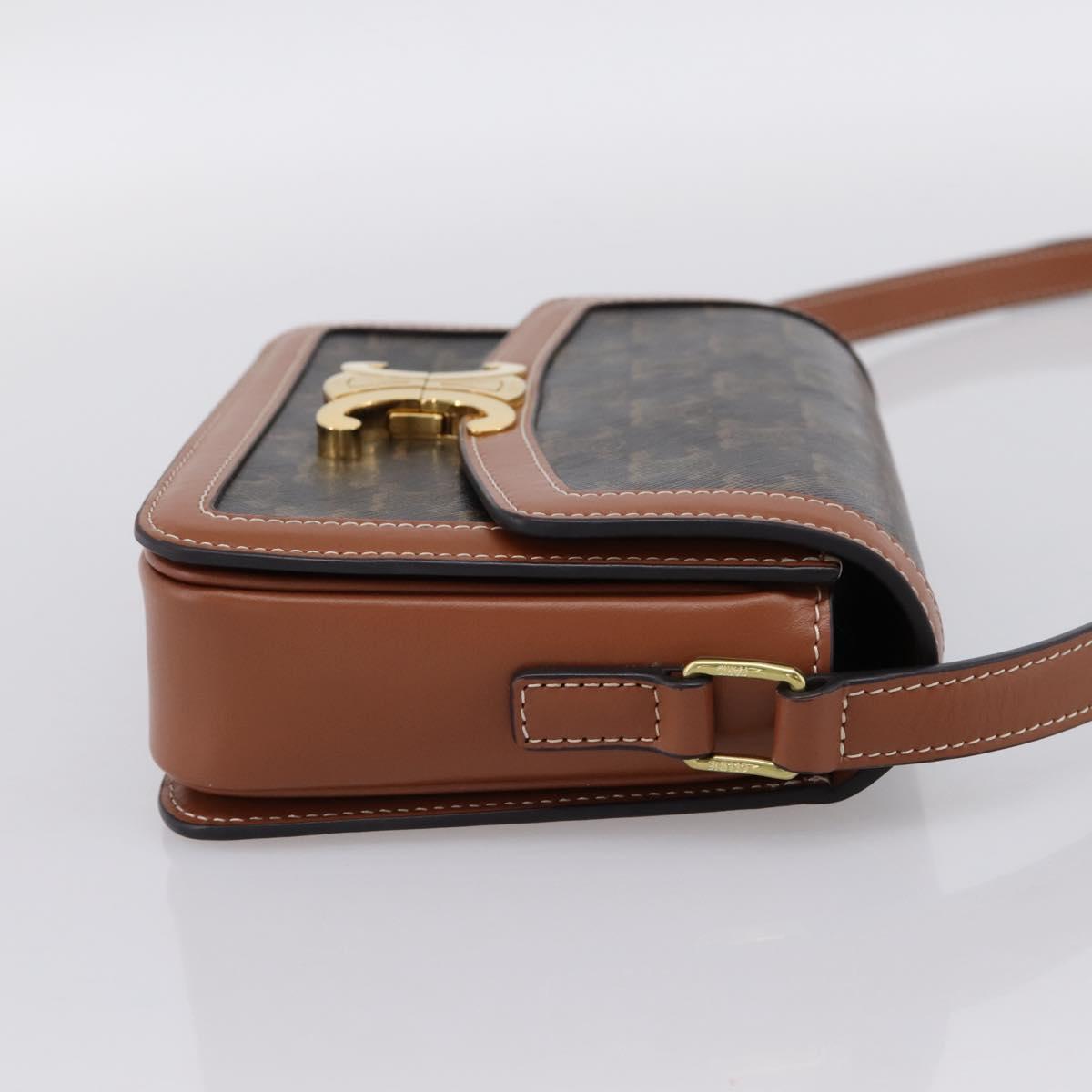 CELINE Triomphe Shoulder Bag PVC Leather Brown Gold Tone Auth 199806SM