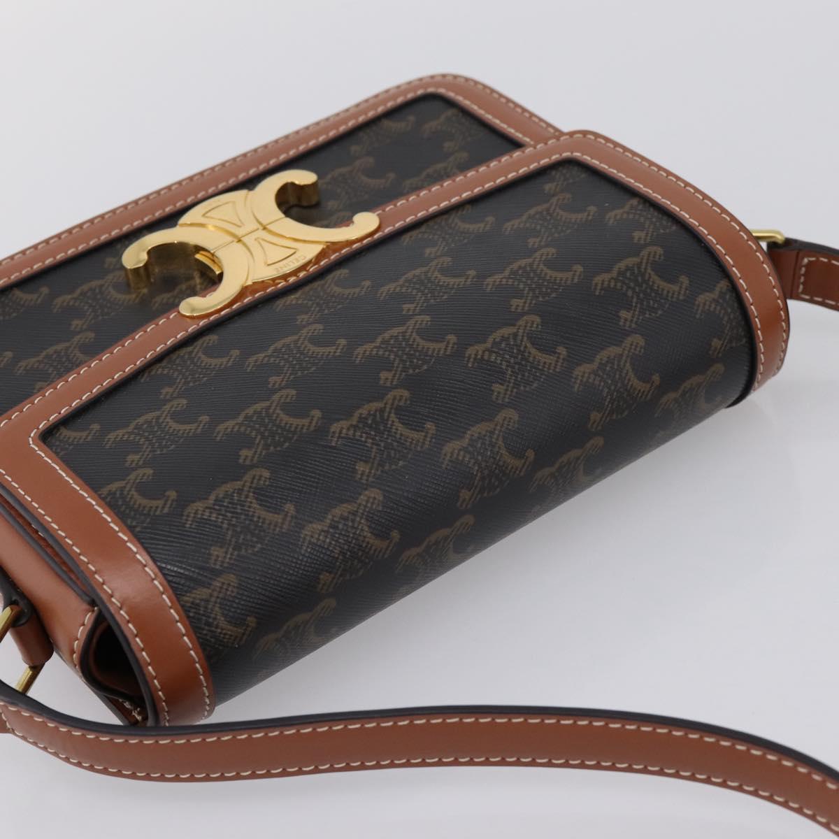 CELINE Triomphe Shoulder Bag PVC Leather Brown Gold Tone Auth 199806SM
