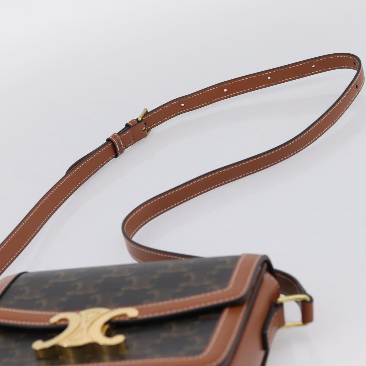 CELINE Triomphe Shoulder Bag PVC Leather Brown Gold Tone Auth 199806SM