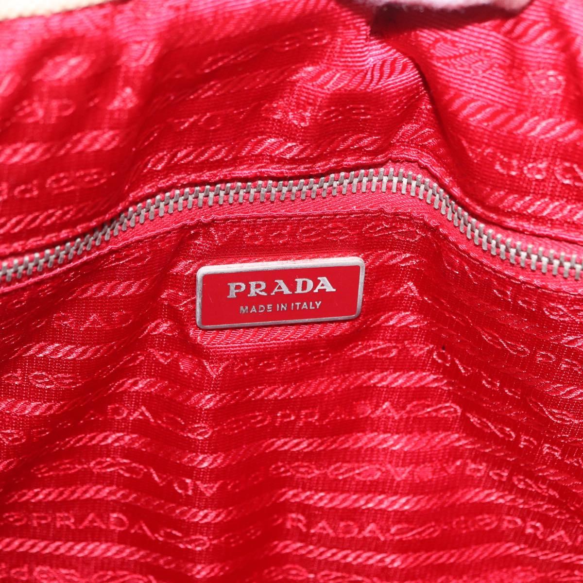 PRADA Tote Bag Canvas Beige Red Auth 199809