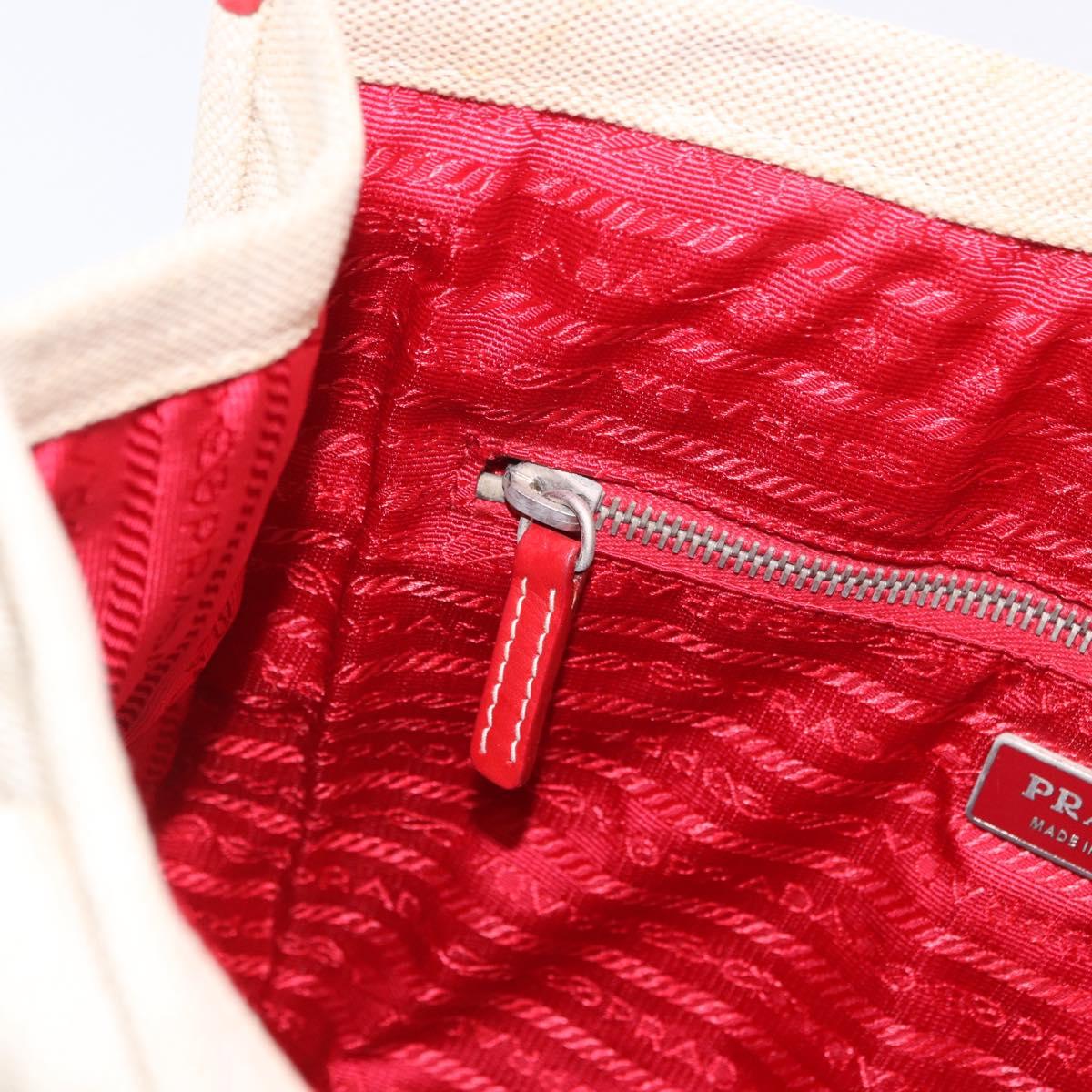 PRADA Tote Bag Canvas Beige Red Auth 199809
