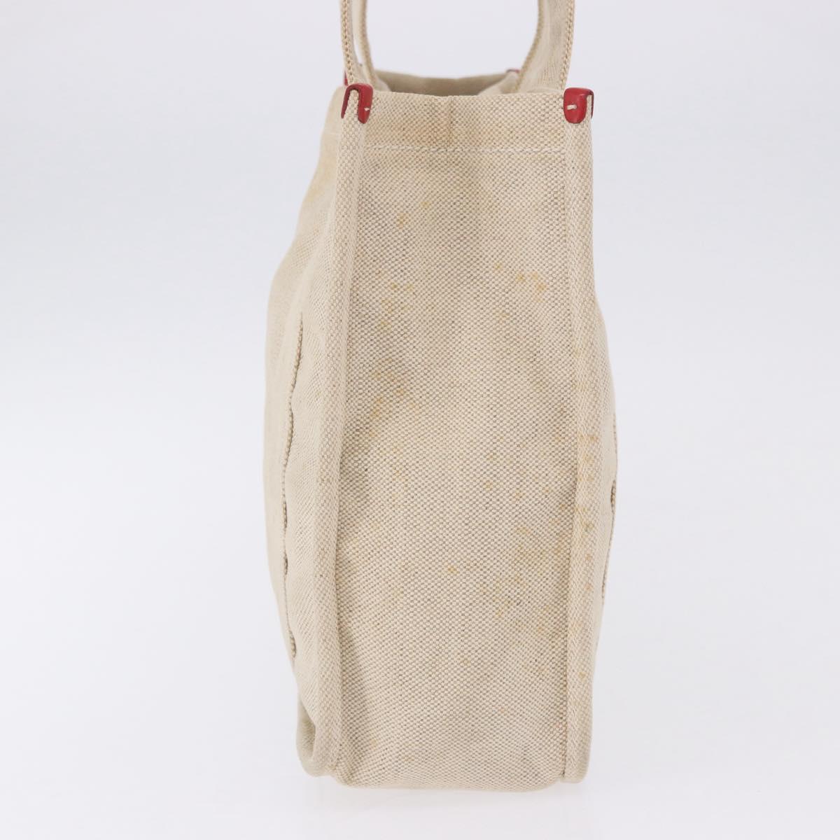 PRADA Tote Bag Canvas Beige Red Auth 199809