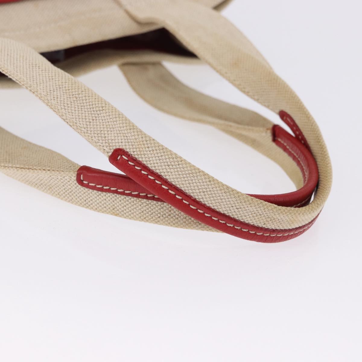 PRADA Tote Bag Canvas Beige Red Auth 199809