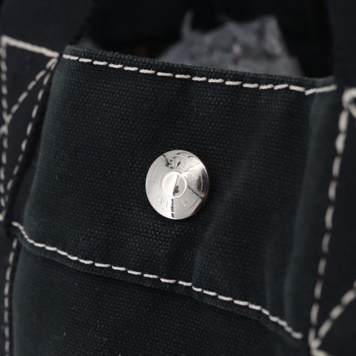 HERMES Fourre Tout MM Hand Bag Cotton Black Silver Auth 199811