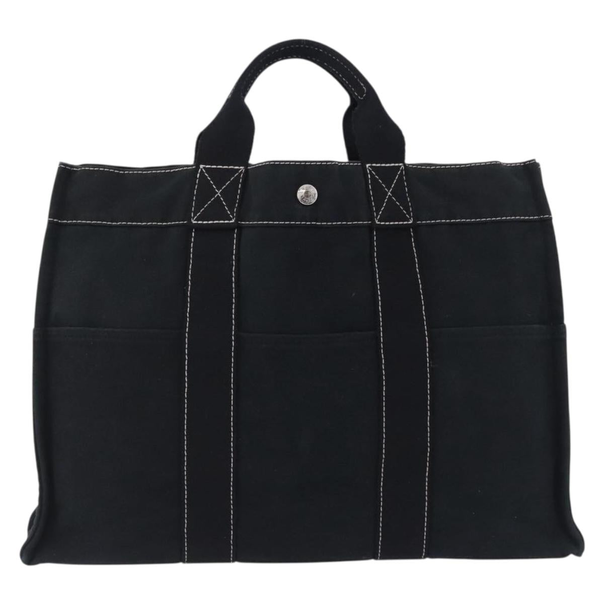 HERMES Fourre Tout MM Hand Bag Cotton Black Silver Auth 199811