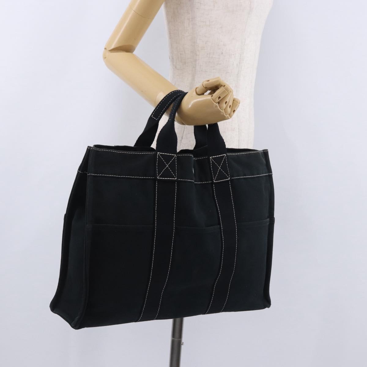 HERMES Fourre Tout MM Hand Bag Cotton Black Silver Auth 199811
