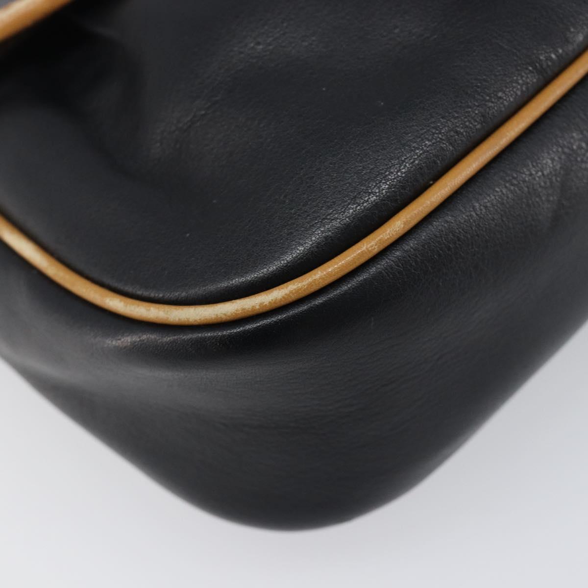 CELINE Shoulder Bag Leather Black Gold Auth 199823