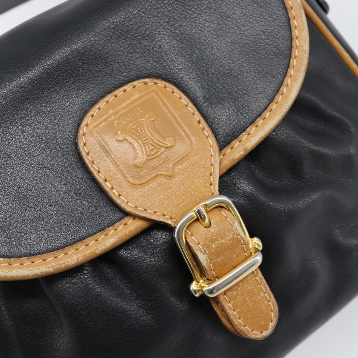 CELINE Shoulder Bag Leather Black Gold Auth 199823