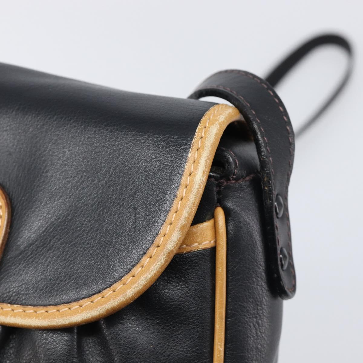 CELINE Shoulder Bag Leather Black Gold Auth 199823