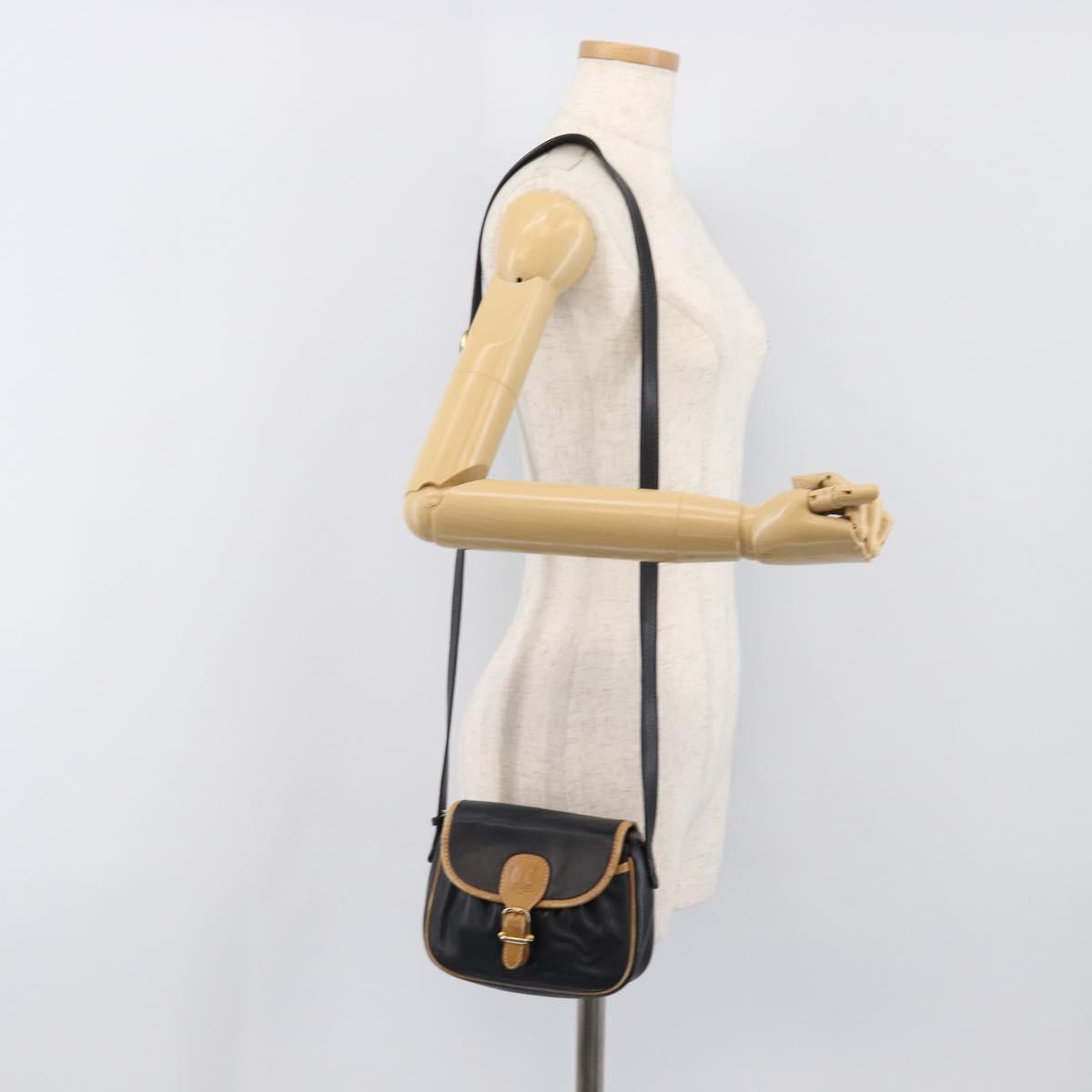 CELINE Shoulder Bag Leather Black Gold Auth 199823
