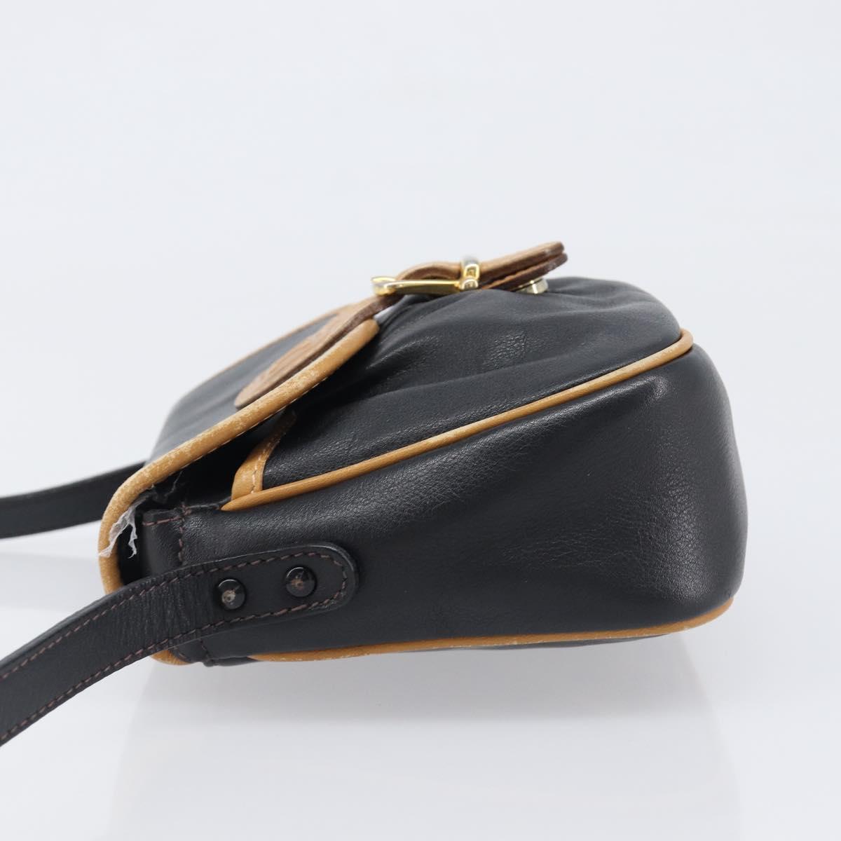 CELINE Shoulder Bag Leather Black Gold Auth 199823