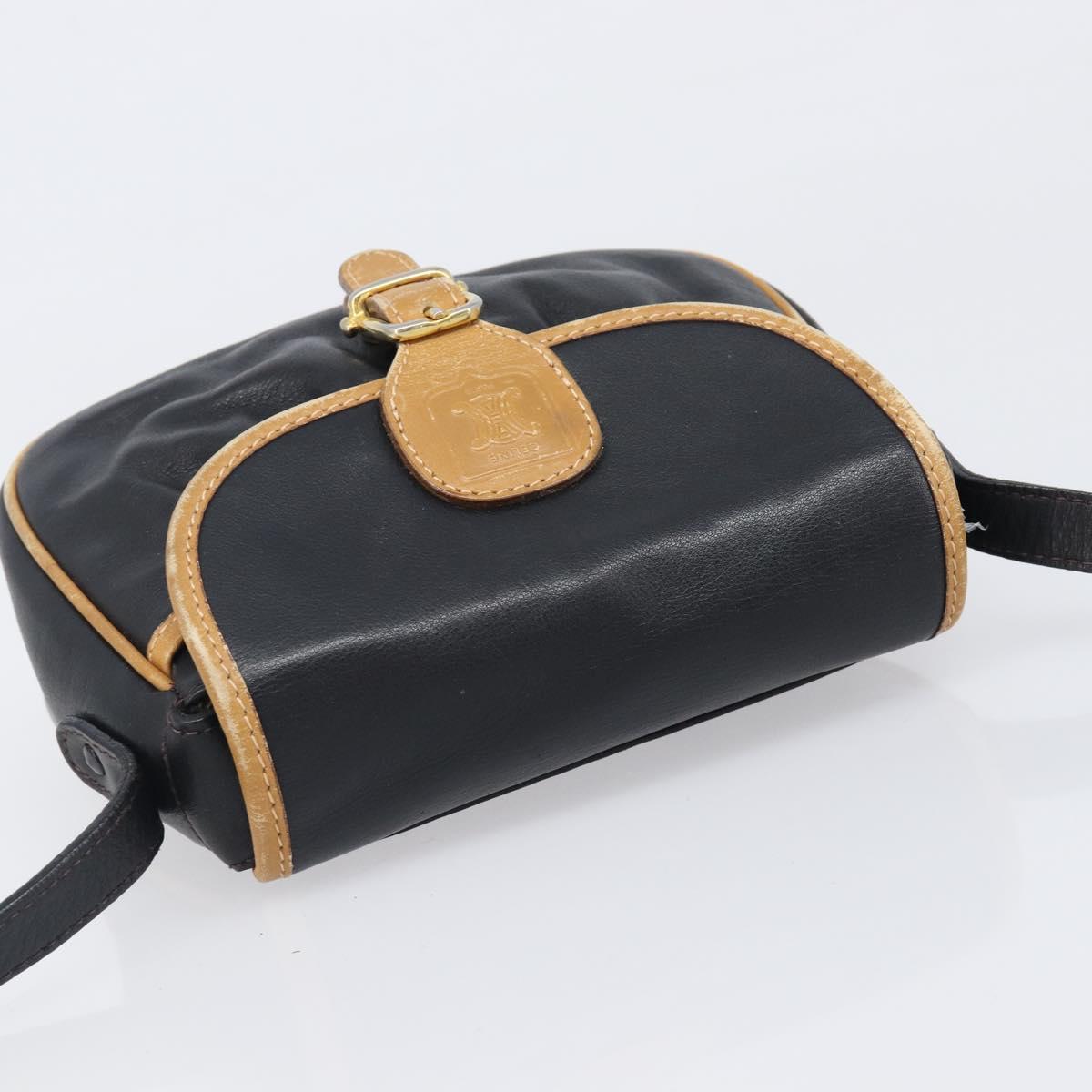 CELINE Shoulder Bag Leather Black Gold Auth 199823