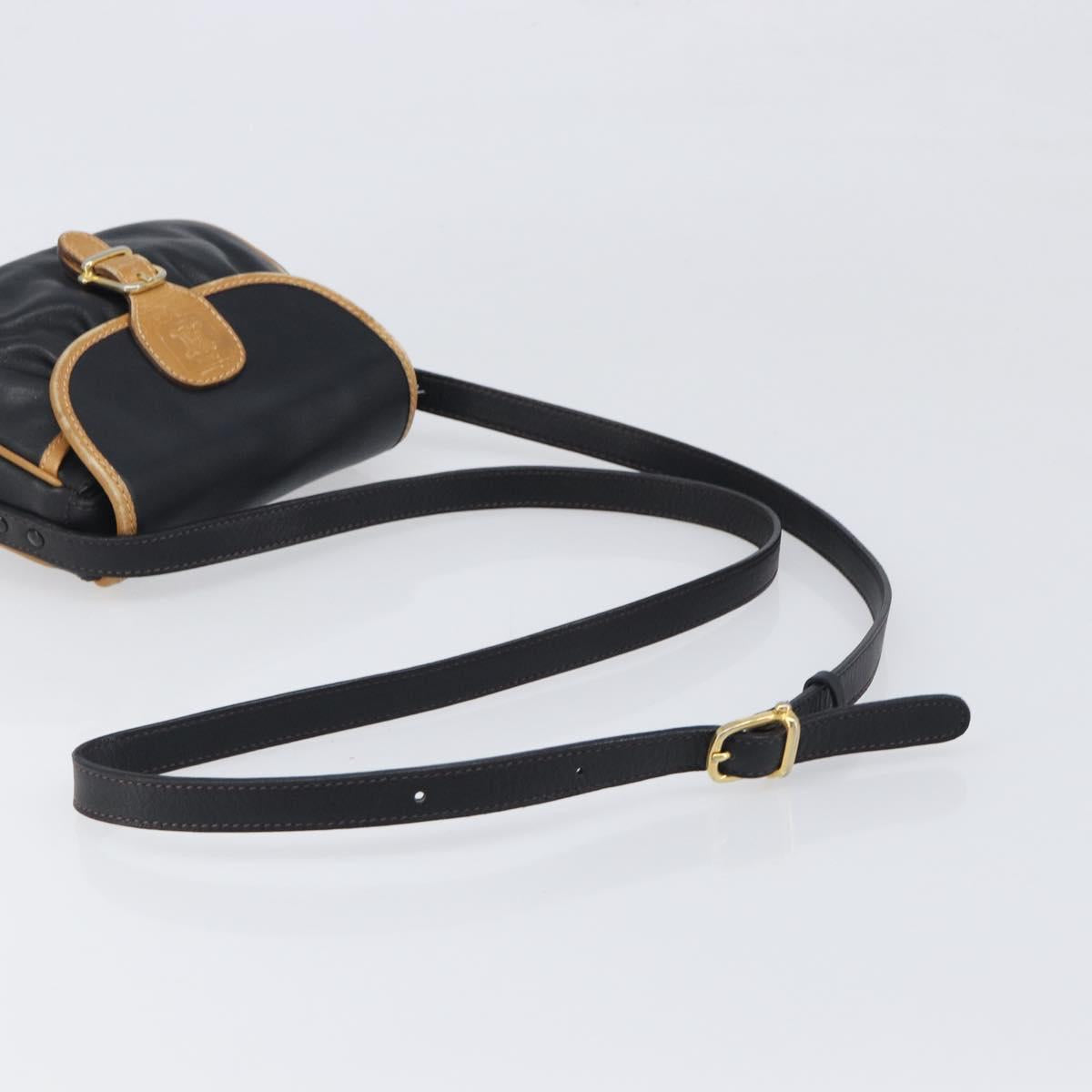 CELINE Shoulder Bag Leather Black Gold Auth 199823