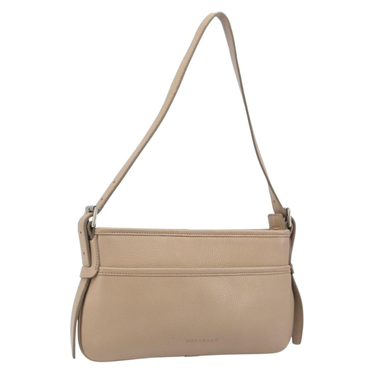 BURBERRY Nova Check Shoulder Bag Leather Beige Silver Auth 199824A