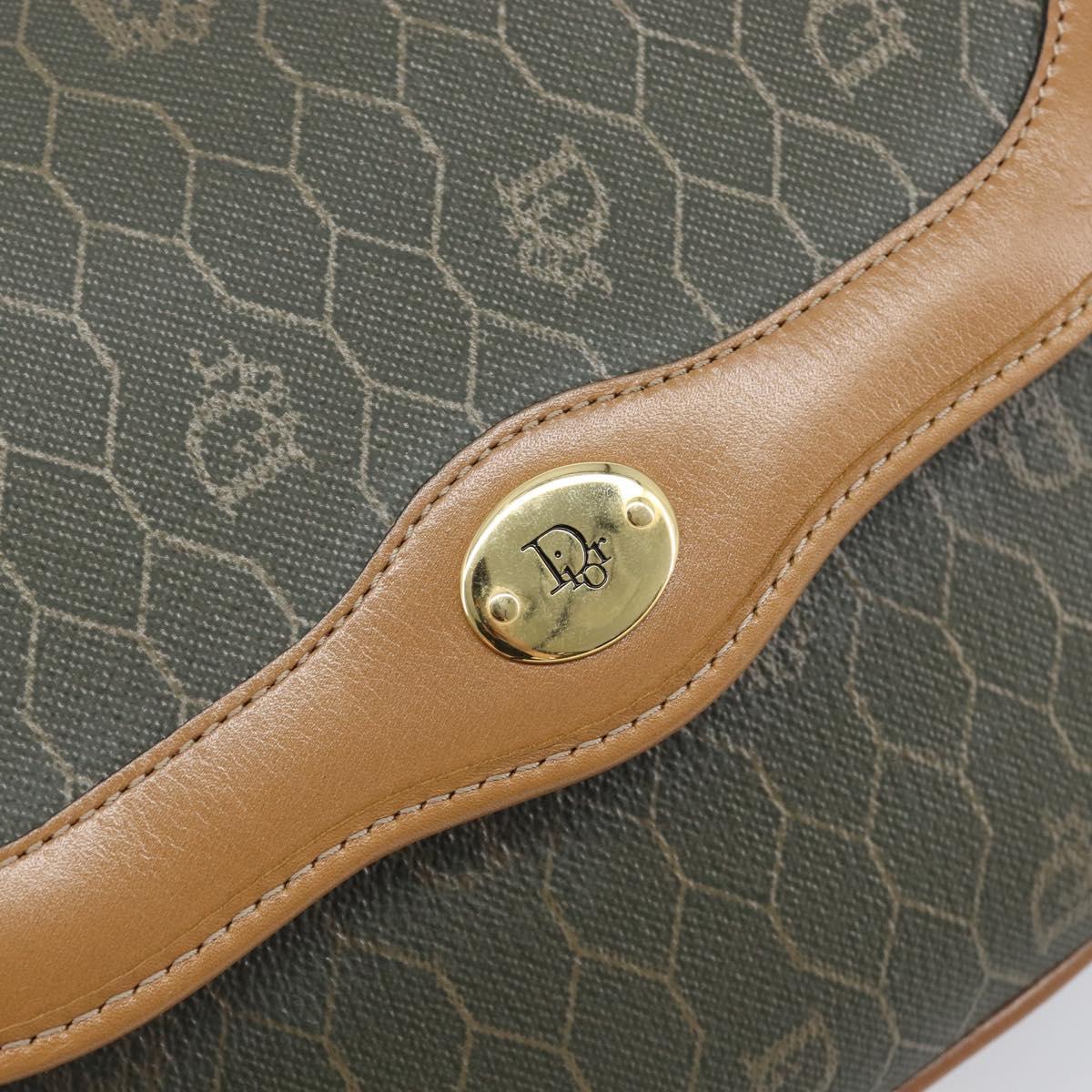Christian Dior Honeycomb Canvas Shoulder Bag PVC Beige Gold Auth 199826A