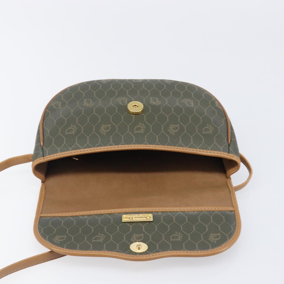 Christian Dior Honeycomb Canvas Shoulder Bag PVC Beige Gold Auth 199826A