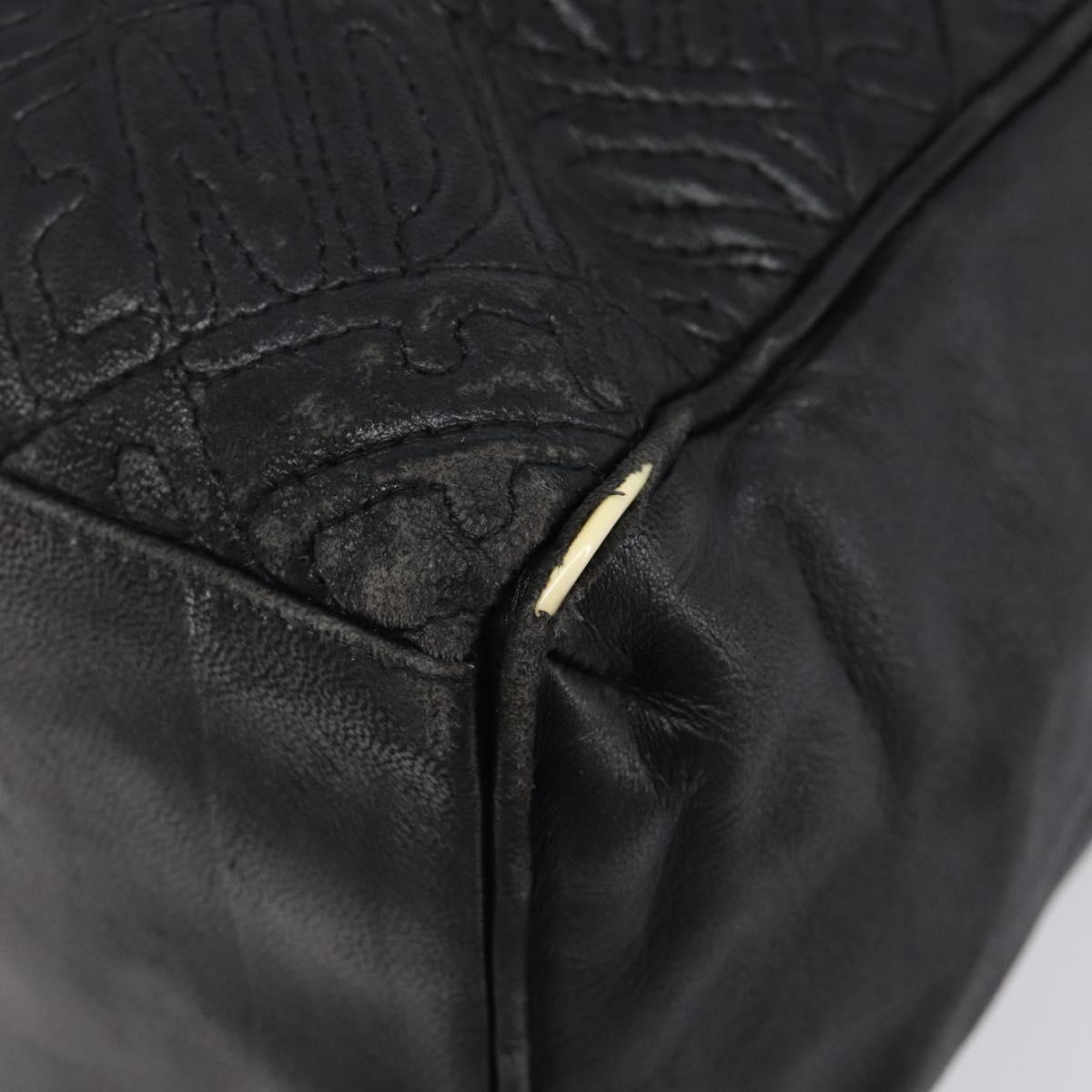 FENDI Macaroni Hand Bag Leather Black Gold Auth 199827