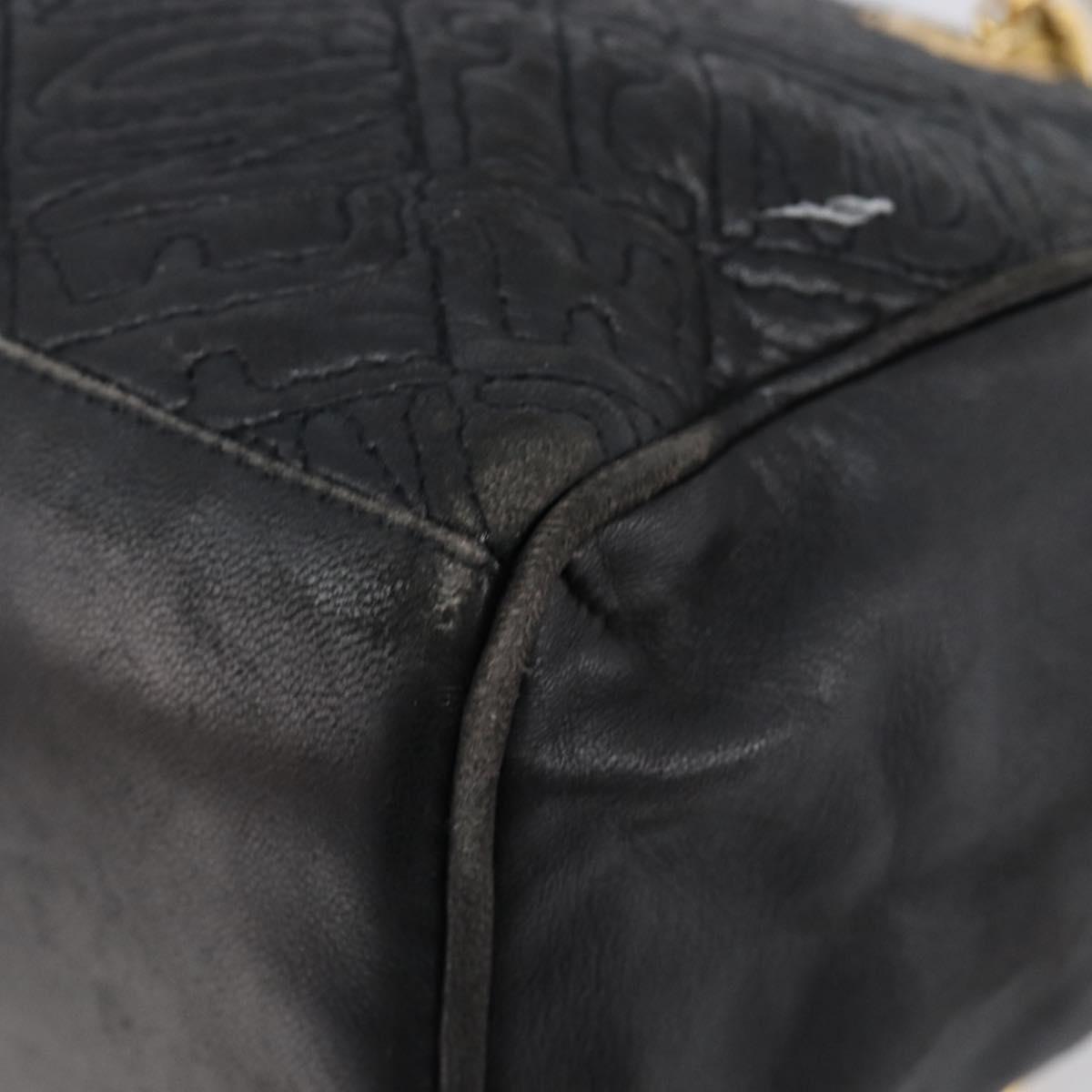 FENDI Macaroni Hand Bag Leather Black Gold Auth 199827
