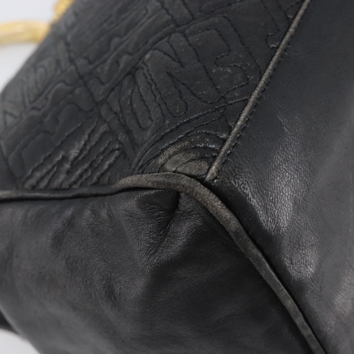 FENDI Macaroni Hand Bag Leather Black Gold Auth 199827