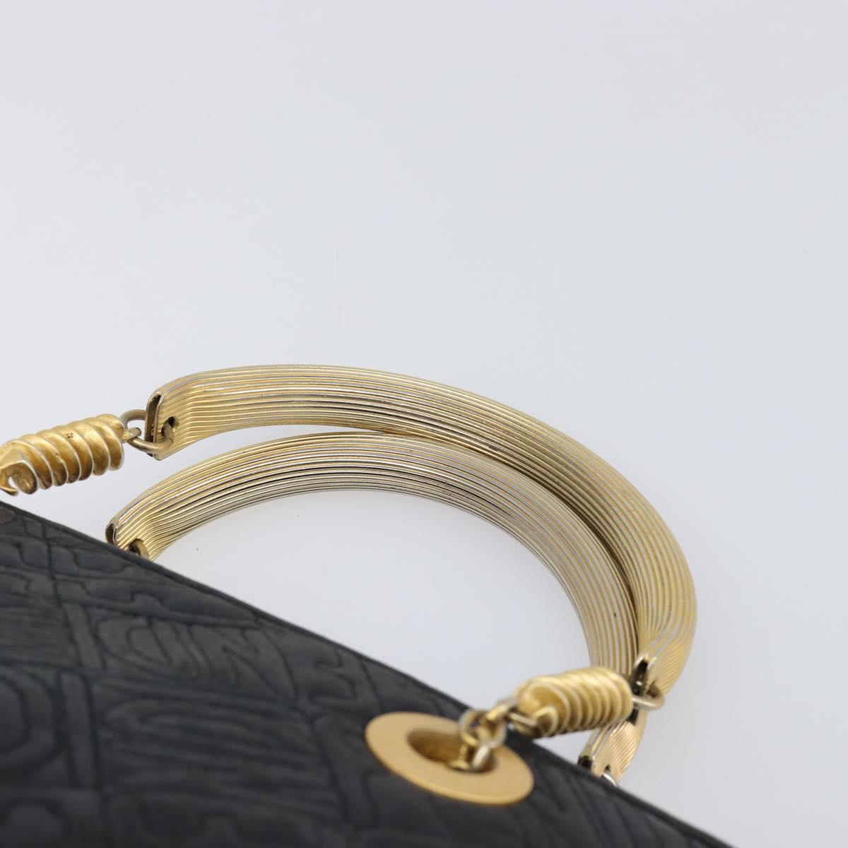 FENDI Macaroni Hand Bag Leather Black Gold Auth 199827