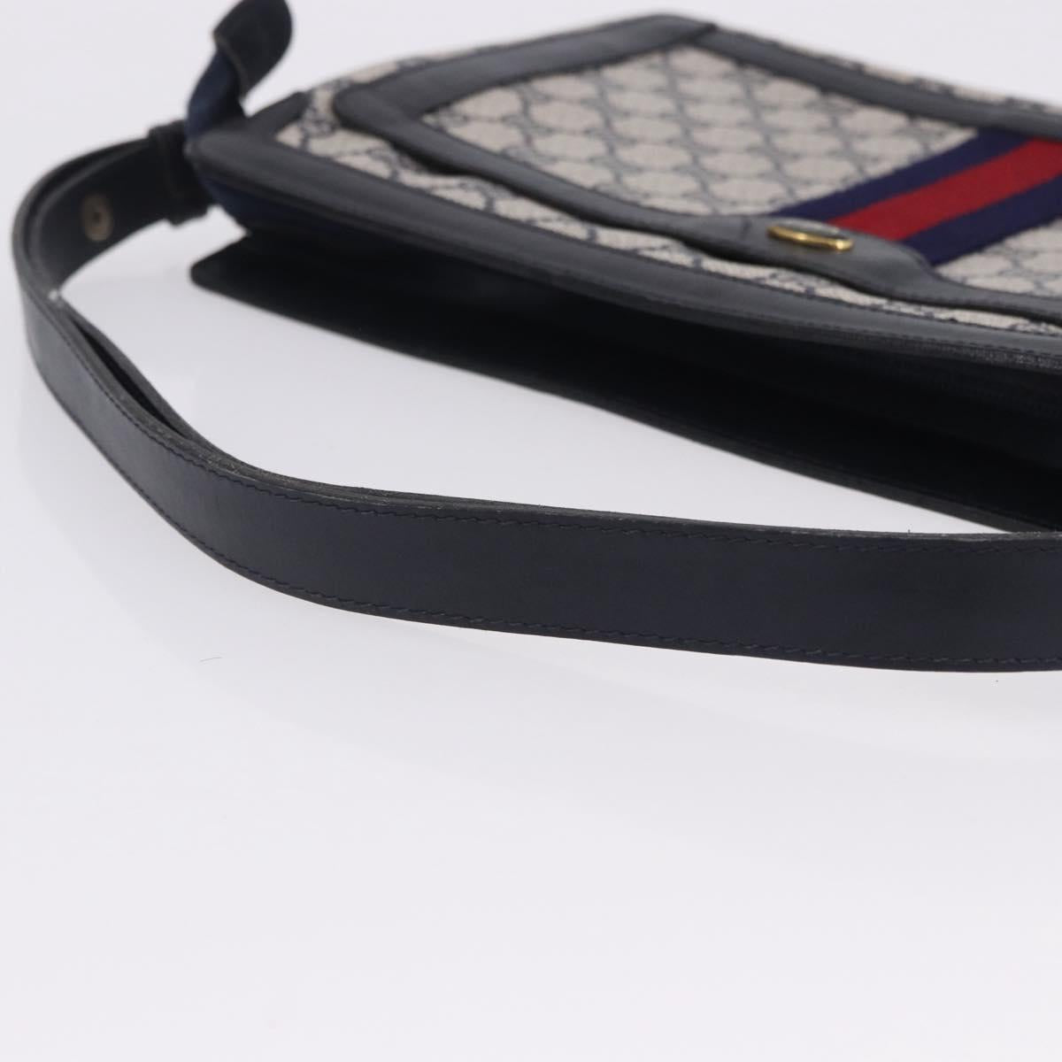 GUCCI GG Supreme Sherry Line Shoulder Bag PVC Navy Gold Auth 199828