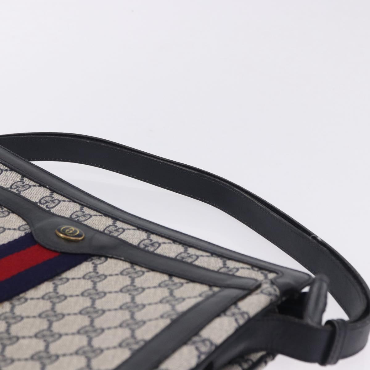 GUCCI GG Supreme Sherry Line Shoulder Bag PVC Navy Gold Auth 199828