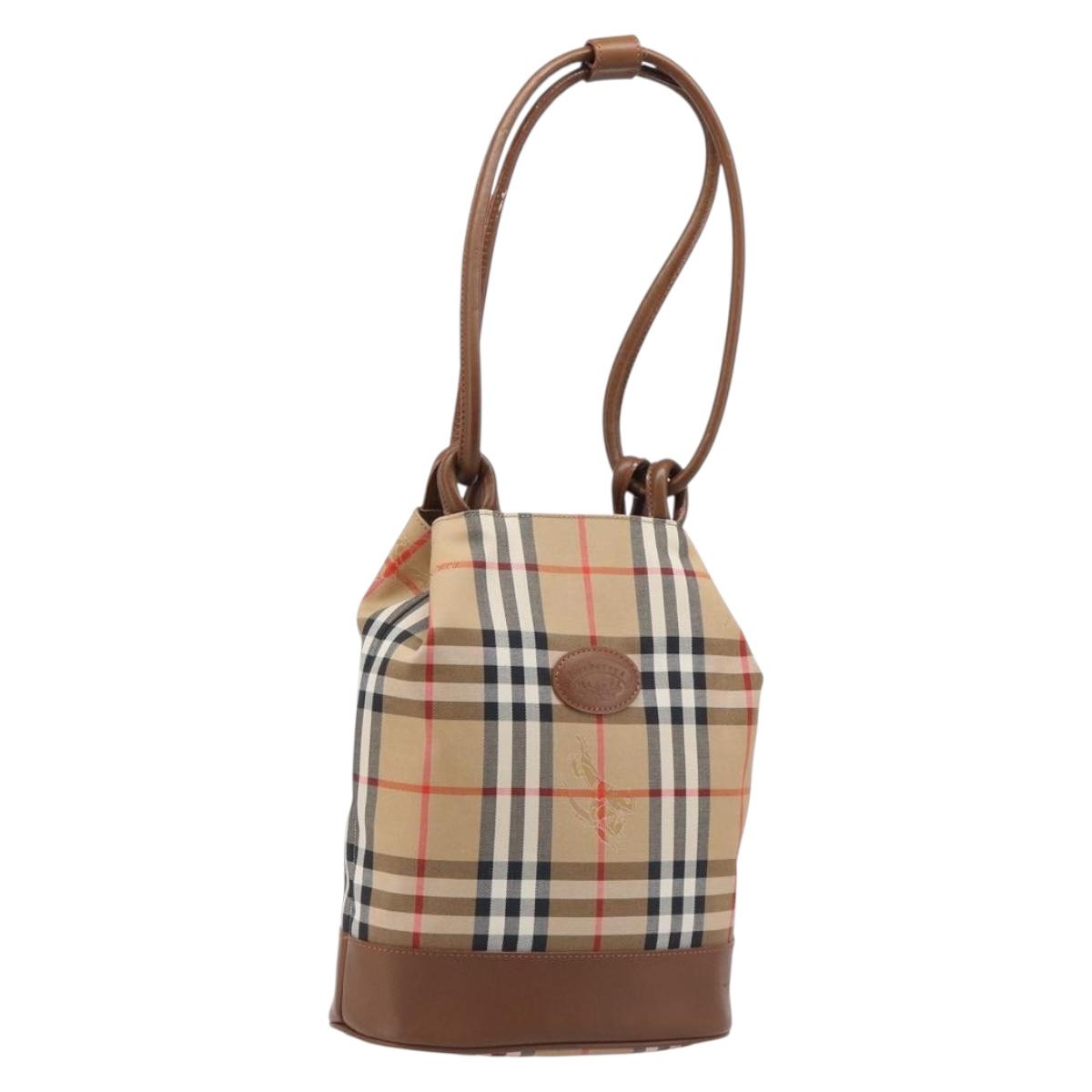 Burberrys Nova Check Shoulder Bag Canvas Beige Gold Auth 199830A