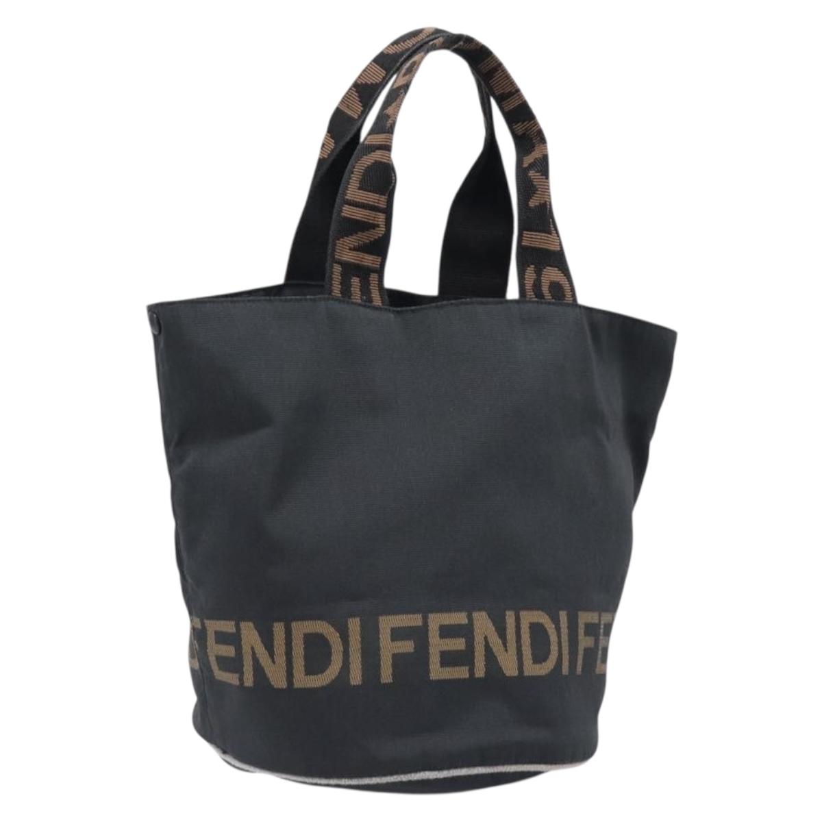 FENDI Hand Bag Canvas Black Brown Auth 199832
