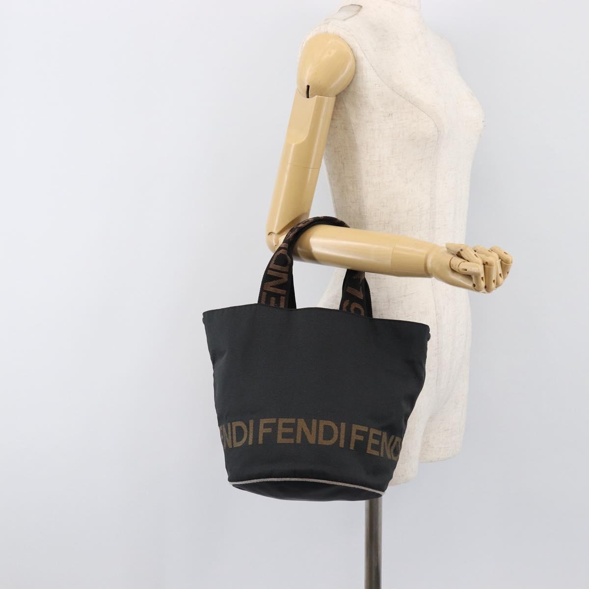 FENDI Hand Bag Canvas Black Brown Auth 199832