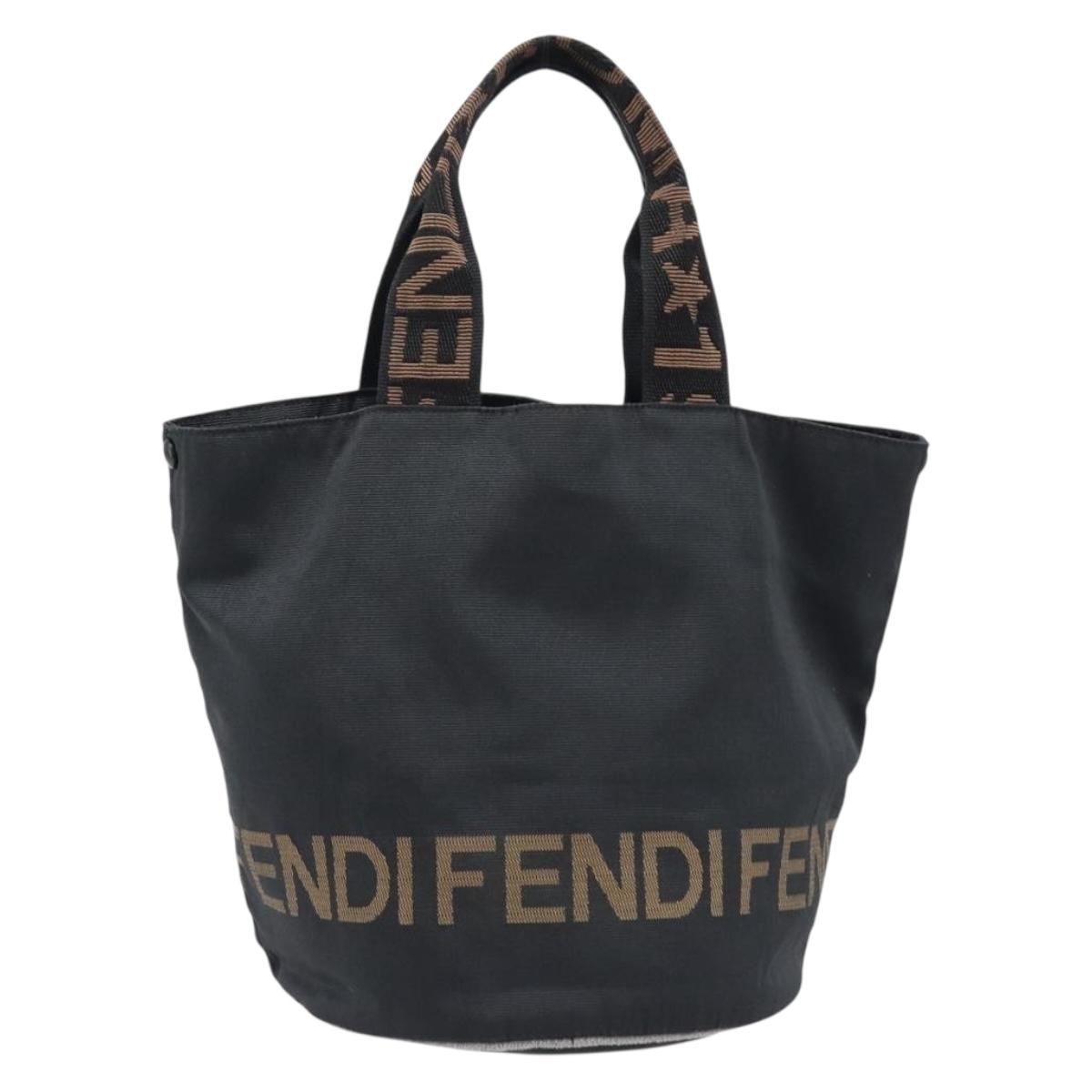 FENDI Hand Bag Canvas Black Brown Auth 199832