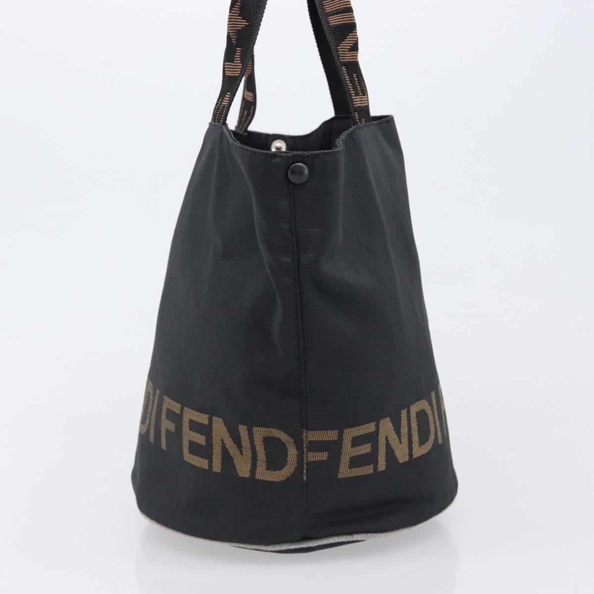 FENDI Hand Bag Canvas Black Brown Auth 199832