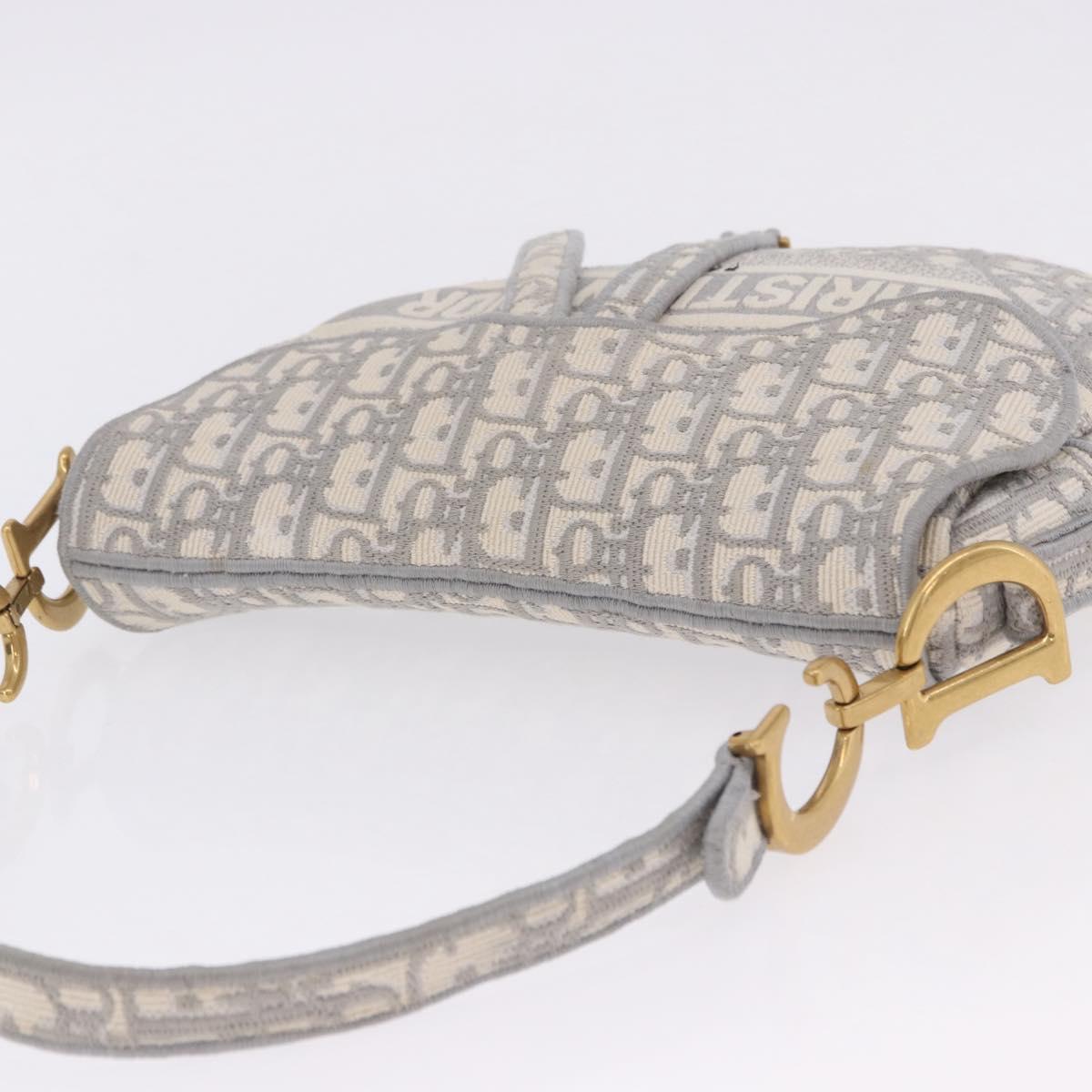Christian Dior Trotter Canvas Saddle Oblique Bag Gray Gold Auth 199836SM