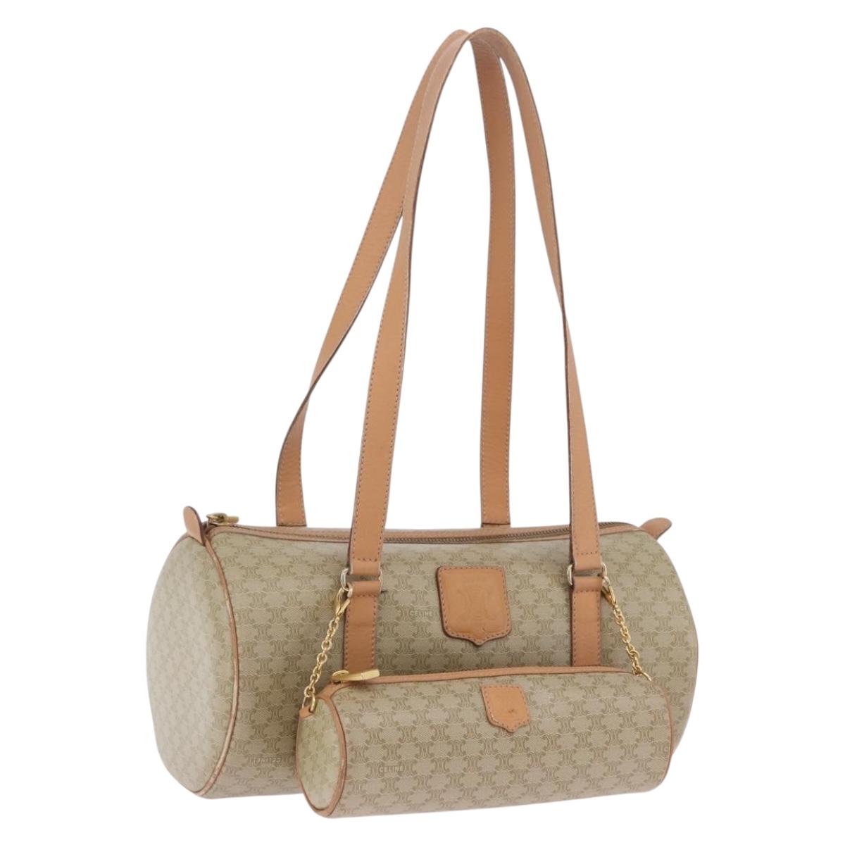 CELINE Macadam Canvas Shoulder Bag PVC Beige Gold Auth 199837V