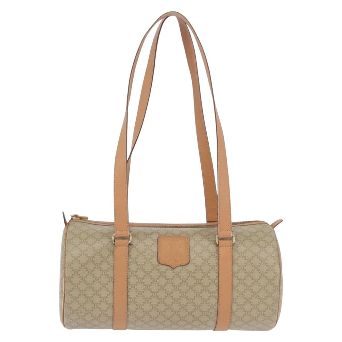 CELINE Macadam Canvas Shoulder Bag PVC Beige Gold Auth 199837V