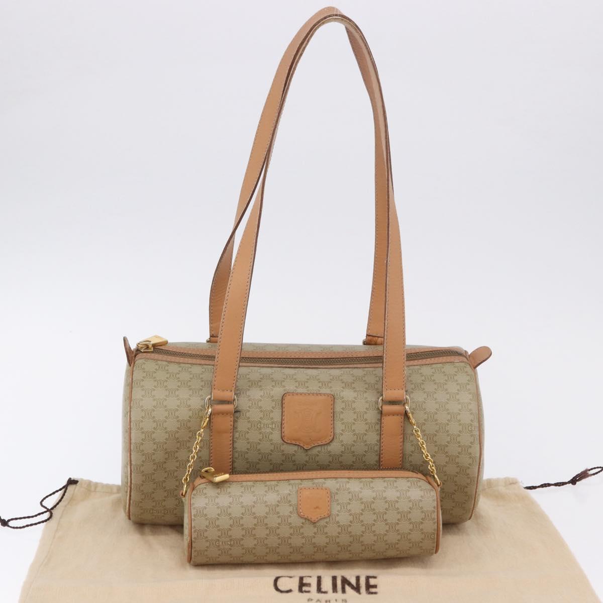 CELINE Macadam Canvas Shoulder Bag PVC Beige Gold Auth 199837V