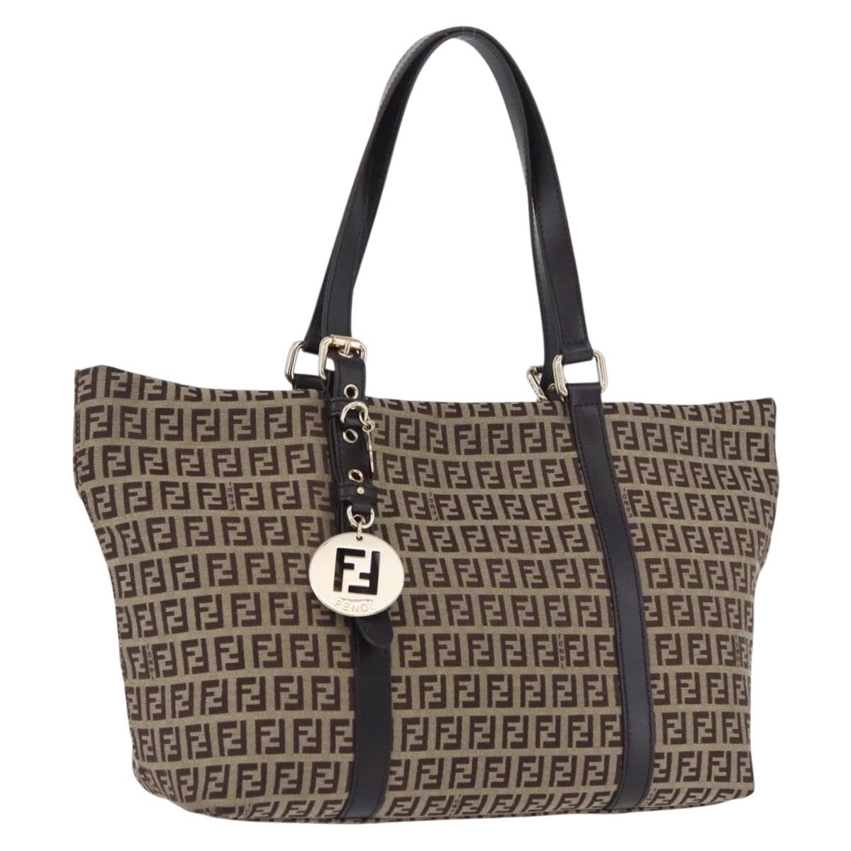 FENDI Zucchino Canvas Tote Bag Beige Gold Auth 199839V