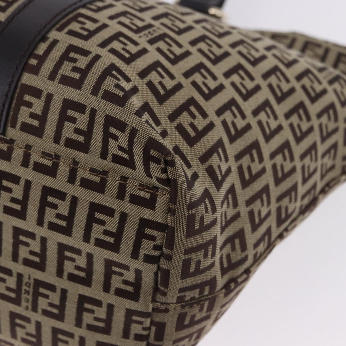 FENDI Zucchino Canvas Tote Bag Beige Gold Auth 199839V