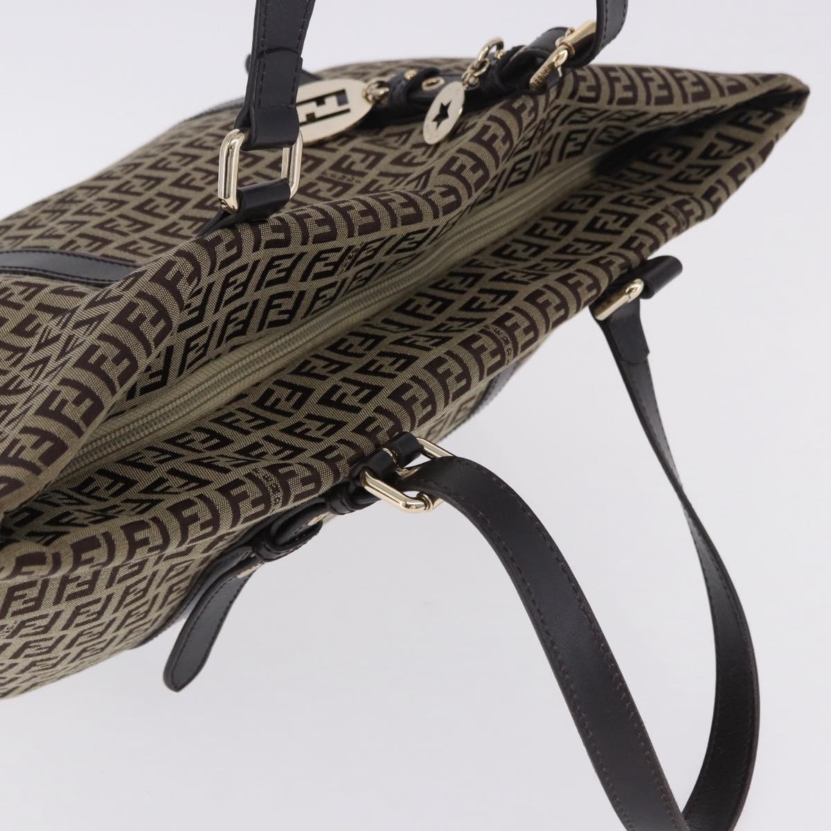 FENDI Zucchino Canvas Tote Bag Beige Gold Auth 199839V