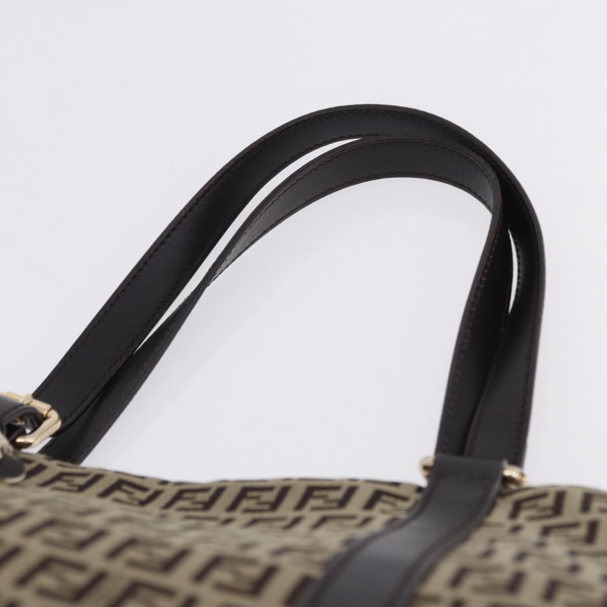 FENDI Zucchino Canvas Tote Bag Beige Gold Auth 199839V