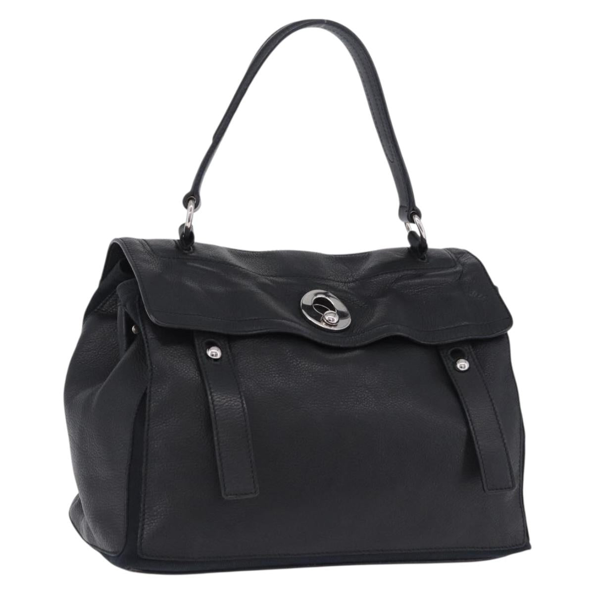 SAINT LAURENT Muse Toe Hand Bag Leather Black Silver 197149 Auth 199840A