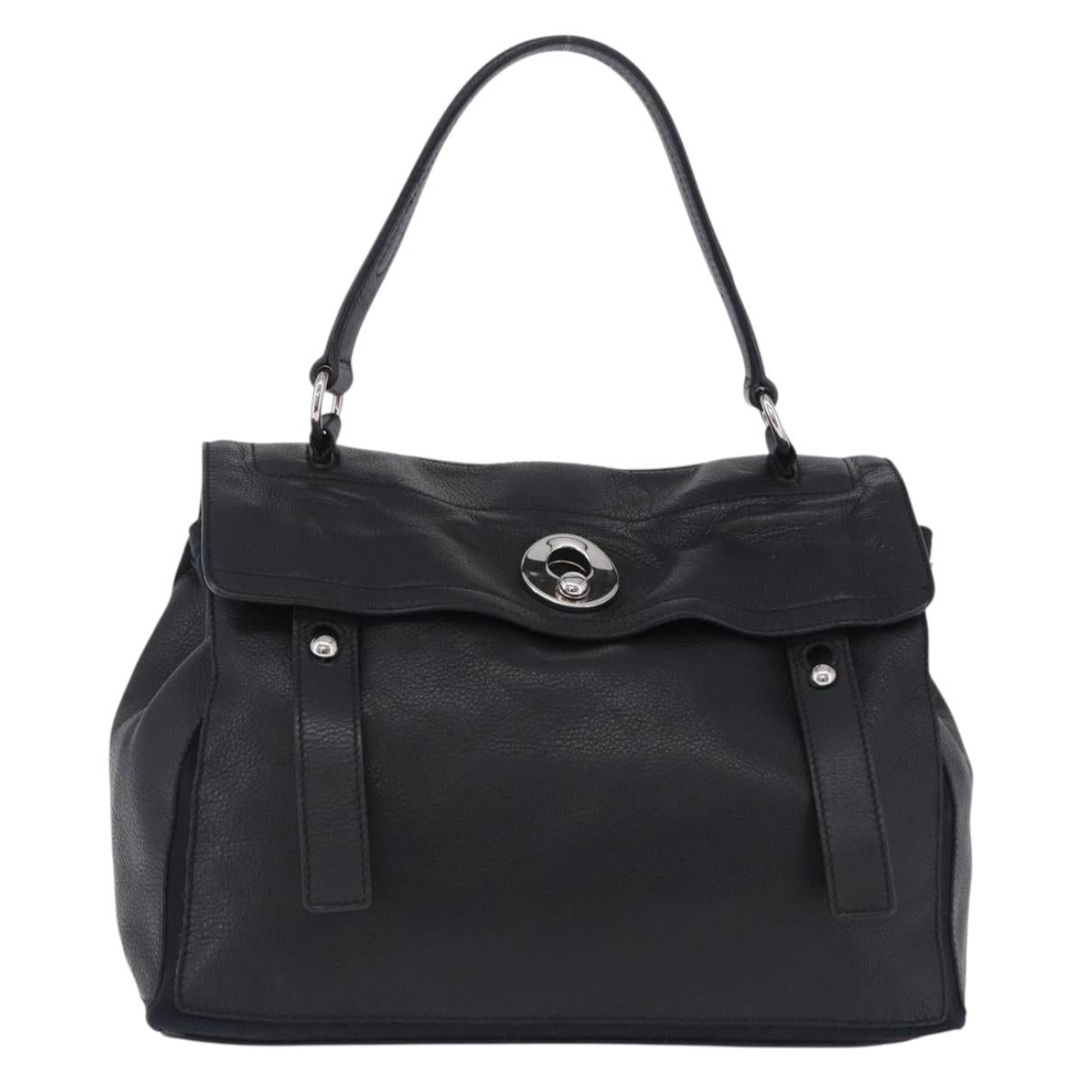 SAINT LAURENT Muse Toe Hand Bag Leather Black Silver 197149 Auth 199840A