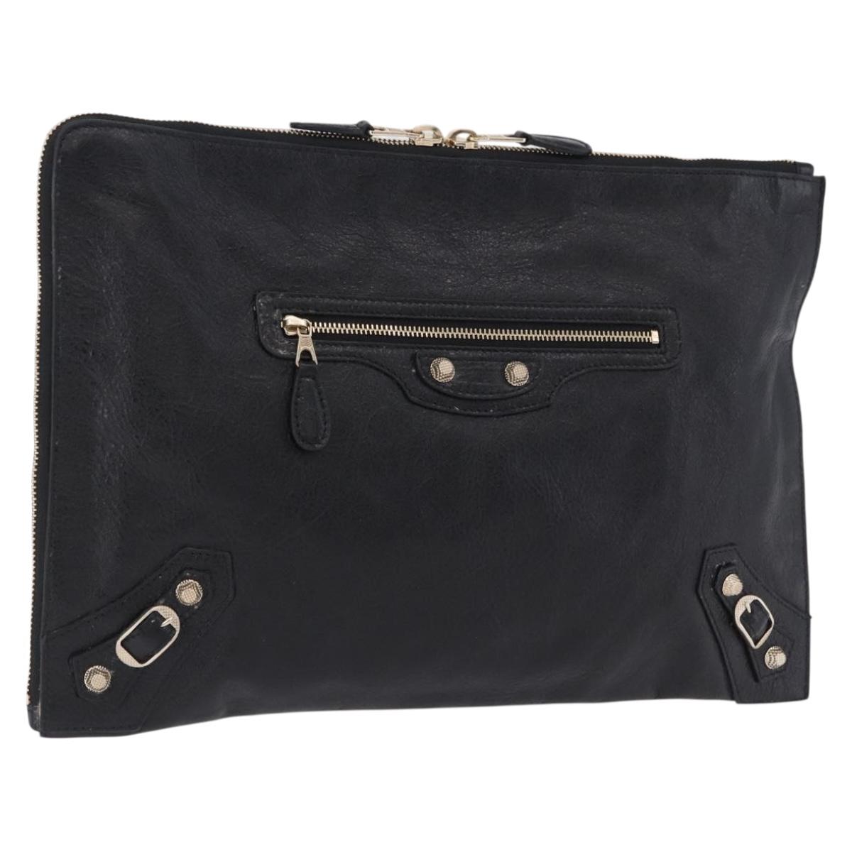 BALENCIAGA Giant Clutch Bag Leather Black Gold Auth 199841V
