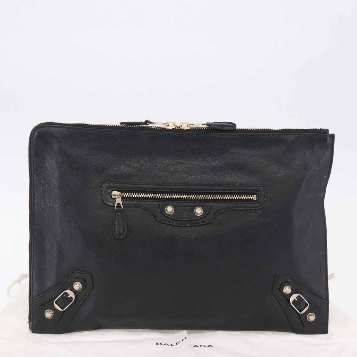 BALENCIAGA Giant Clutch Bag Leather Black Gold Auth 199841V