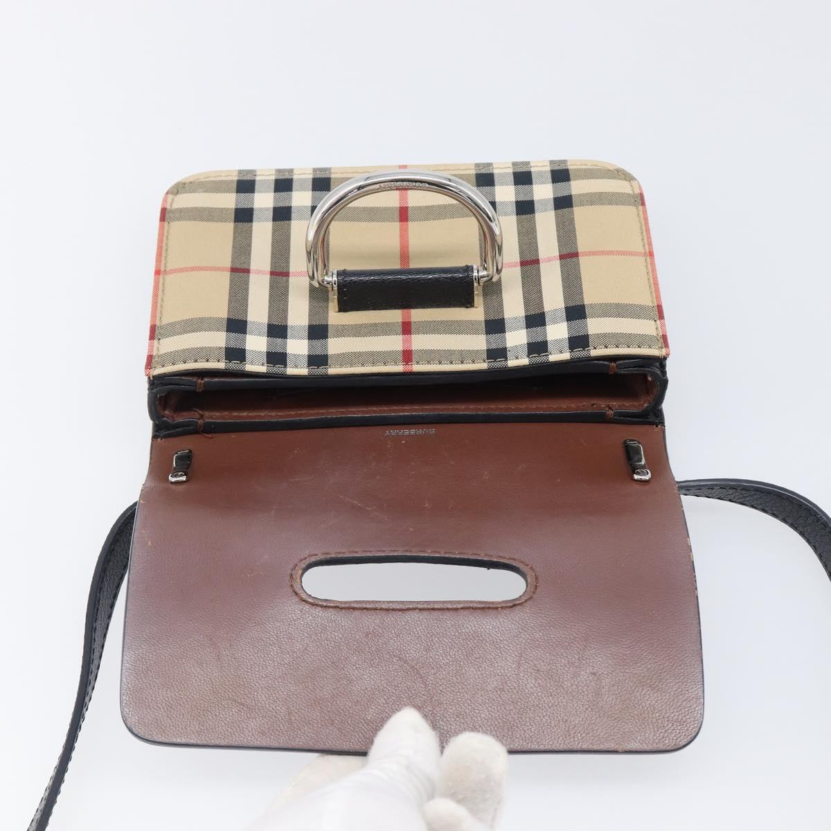 BURBERRY Nova Check Shoulder Bag Canvas Beige Silver Auth 199844A