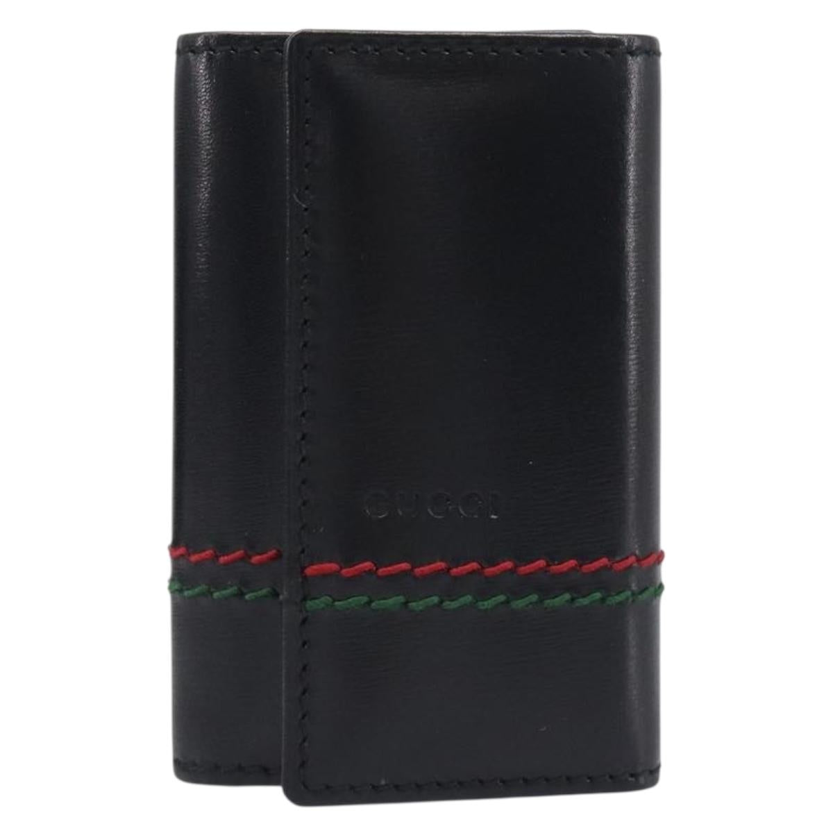 GUCCI Key Case Leather Black Silver 138052 Auth 199850V