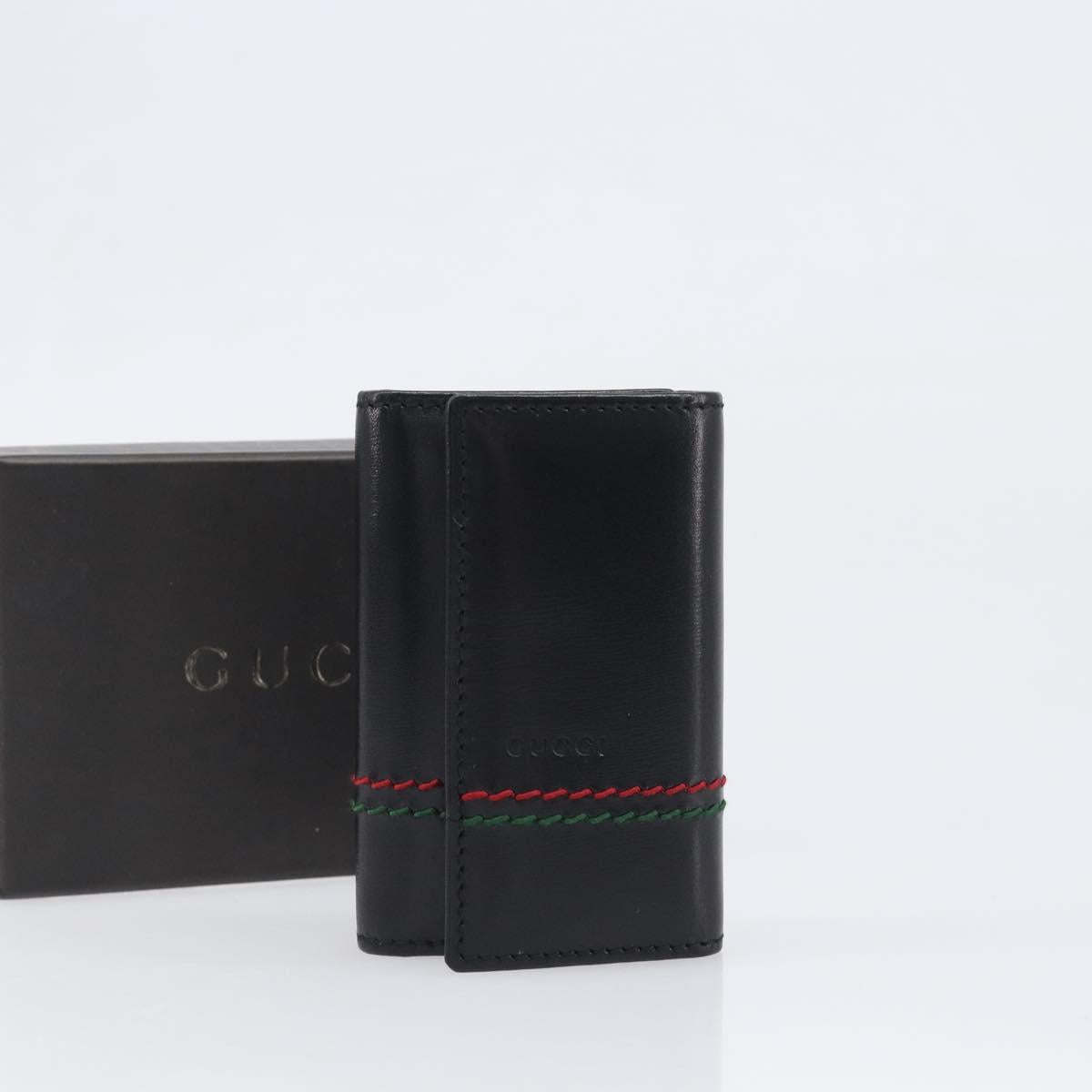 GUCCI Key Case Leather Black Silver 138052 Auth 199850V